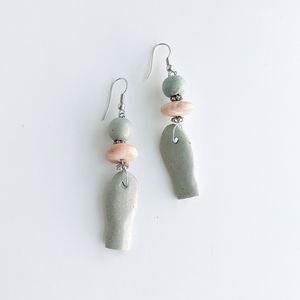 Sage green and pink stone dangle earrings